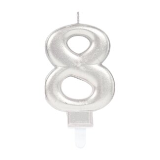 Zahlenkerze 8 Sparkling Celebrations mit Halter silber Wachs / Plastik Höhe 9,3 cm
