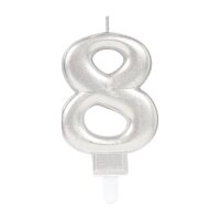 Zahlenkerze 8 Sparkling Celebrations mit Halter silber...