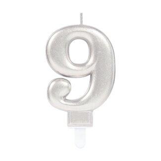 Zahlenkerze 9 Sparkling Celebrations mit Halter silber Wachs / Plastik Höhe 9,3 cm