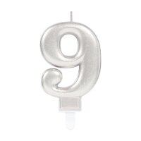 Zahlenkerze 9 Sparkling Celebrations mit Halter silber...