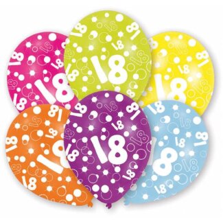 Luftballons Zahl 18 27,5cm bunt 6er