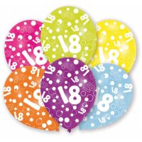 Luftballons Zahl 18 27,5cm bunt 6er