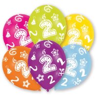 Luftballons Zahl 2 27,5cm bunt 6er