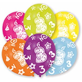 Luftballons Zahl 3 27,5cm bunt 6er