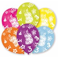 Luftballons Zahl 3 27,5cm bunt 6er