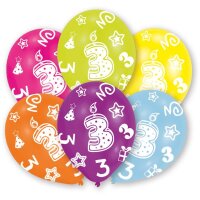 Luftballons Zahl 3 27,5cm bunt 6er