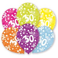 Luftballons Zahl 30 27,5cm bunt 6er