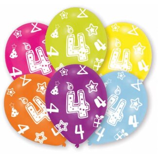 Luftballons Zahl 4 27,5 cm bunt 6er