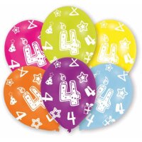 Luftballons Zahl 4 27,5 cm bunt 6er