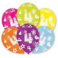 Luftballons Zahl 4 27,5 cm bunt 6er