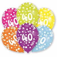 Luftballons Zahl 40 27,5cm bunt 6er