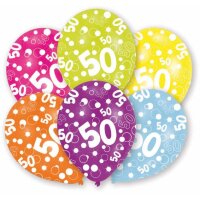 Luftballons Zahl 50 27,5cm bunt 6er