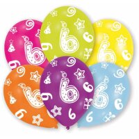 Luftballons Zahl 6 27,5cm bunt 6er