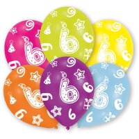 Luftballons Zahl 6 27,5cm bunt 6er