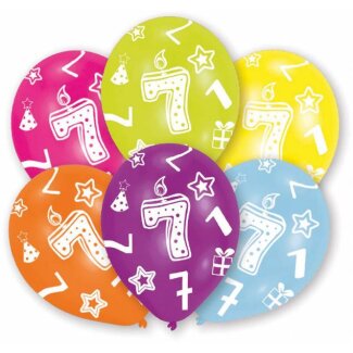 Luftballons Zahl 7 27,5cm bunt 6er