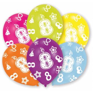Luftballons Zahl 8 27,5cm bunt 6er