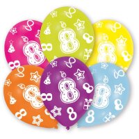 Luftballons Zahl 8 27,5cm bunt 6er