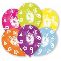 Luftballons Zahl 9 27,5cm bunt 6er