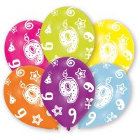 Luftballons Zahl 9 27,5cm bunt 6er
