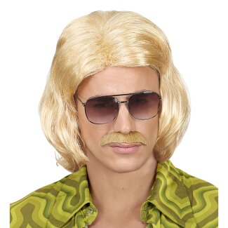 WIDMANN Perücke 70er Jahre Dandy mit Schnurrbart blond