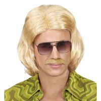 WIDMANN Perücke 70er Jahre Dandy mit Schnurrbart blond