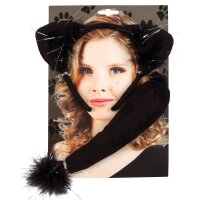 Kostümset Katze schwarz Haarreif & Schwanz