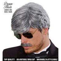 WIDMANN Perücke Playboy Dream Hair und Schnurrbart grau