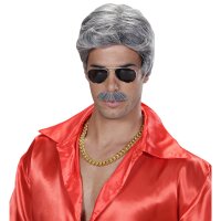 WIDMANN Perücke Playboy Dream Hair und Schnurrbart grau