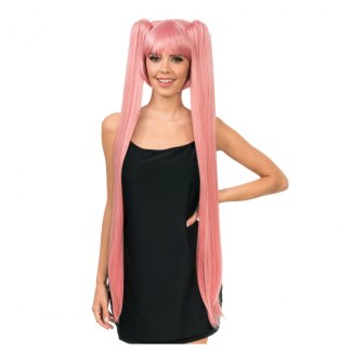 CHAKS Langhaarperücke Divine Hana mit Zöpfen und Pony rosa 27-99cm