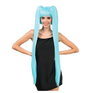 CHAKS Langhaarperücke Divine Hana mit Zöpfen und Pony blau 27-99cm