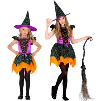 Kinderkostüm Hexe Kleid und Hut orange