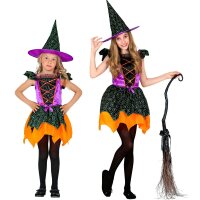 Kinderkostüm Hexe Kleid und Hut orange