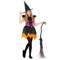 Kinderkostüm Hexe Kleid und Hut orange