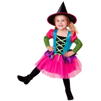 Kinderkostüm Hexe, Kleid und Hut, pink