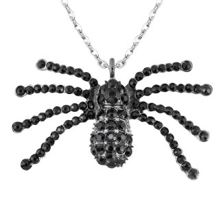 Halskette mit Strassspinne schwarz