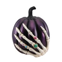 Polyresin lila Kürbis mit Skeletthand