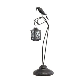 Rabe auf metallischem Ast mit Latern