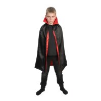 Kinder - wendbarer schwarz-roter Satin-Umhang mit Kapuze