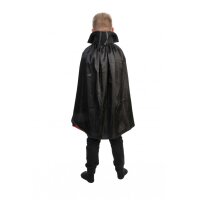 Kinder - wendbarer schwarz-roter Satin-Umhang mit Kapuze