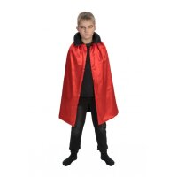 Kinder - wendbarer schwarz-roter Satin-Umhang mit Kapuze