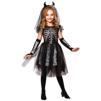 Kinderkostüm Skelett Braut Kleid