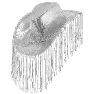 WIDMANN Cowboyhut Pailletten mit Strass und Fransen silber