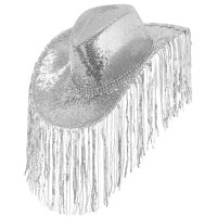 WIDMANN Cowboyhut Pailletten mit Strass und Fransen silber