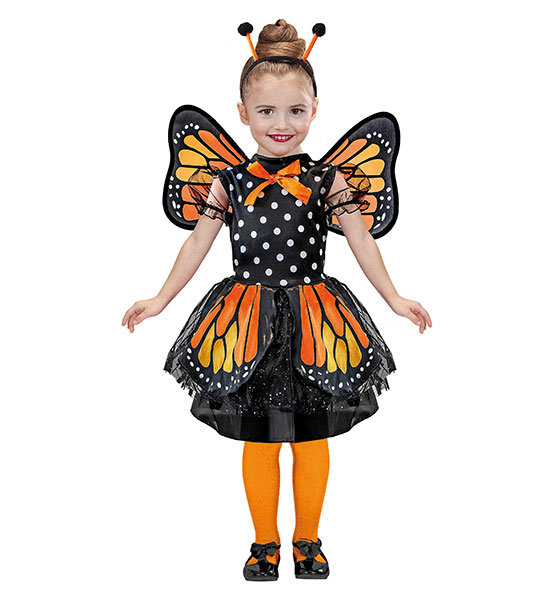 Kinderkostüm Schmetterling, 104 cm, Kleid mit Tutu, Flügel und Antennen
