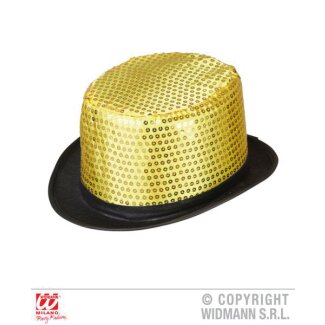 Zylinderhut Pailletten gold