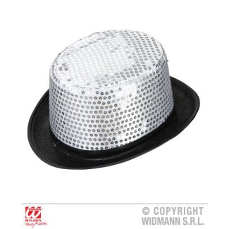 Zylinderhut Pailletten silber