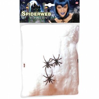 Deko Spinnennetz weiß mit 3 Spinnen