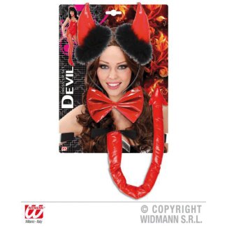 Dress-Up Set roter Teufel 3teilig Fliege, Schwanz