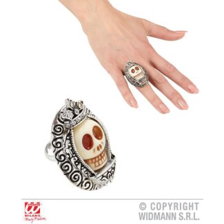 Ring mit Totenkopf & Strass silber
