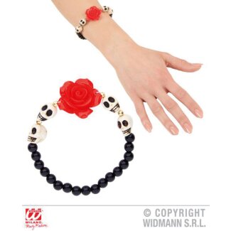 Perlenarmband mit Rose & Totenkopf